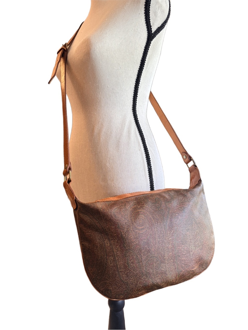 ETRO Brown Paisley Hobo Style Crossbody Bag Made in Italy Brown Leather Trim